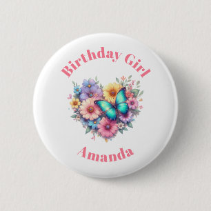 Birthday Girl Daisy Flowers with a Blue Butterfly Button