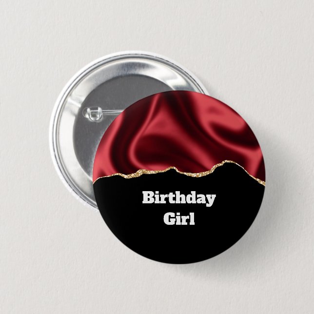 Birthday Girl Dark Red Glam Wavy Satin Abstract -  Button (Front & Back)