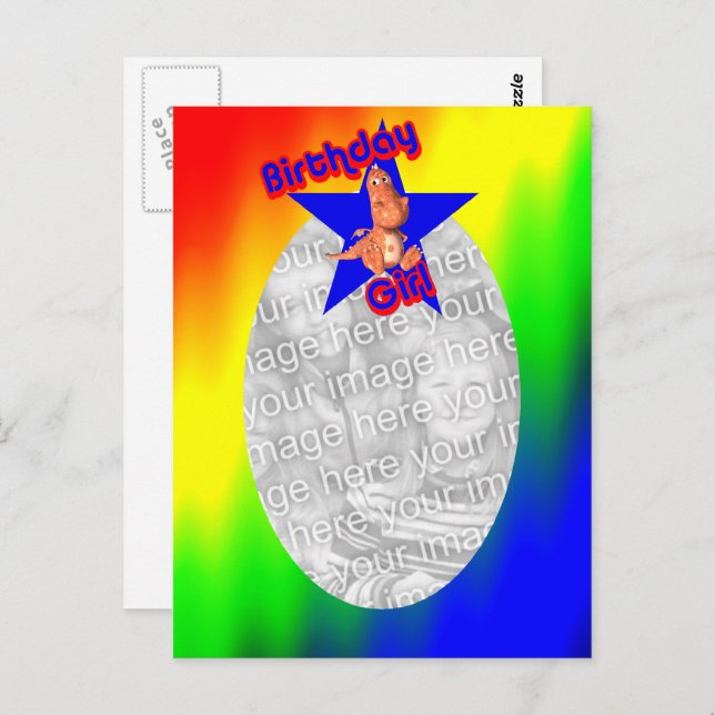 Birthday Girl Dinosaur Cute Photo Postcard (Front/Back)