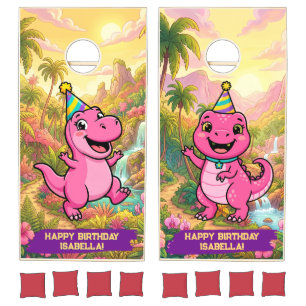 Birthday Girl Dinosaur Pink Cornhole Set