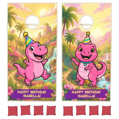 Birthday Girl Dinosaur Pink Cornhole Set