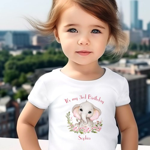 Birthday Girl Elephant Pink Personalized Name Toddler T_shirt
