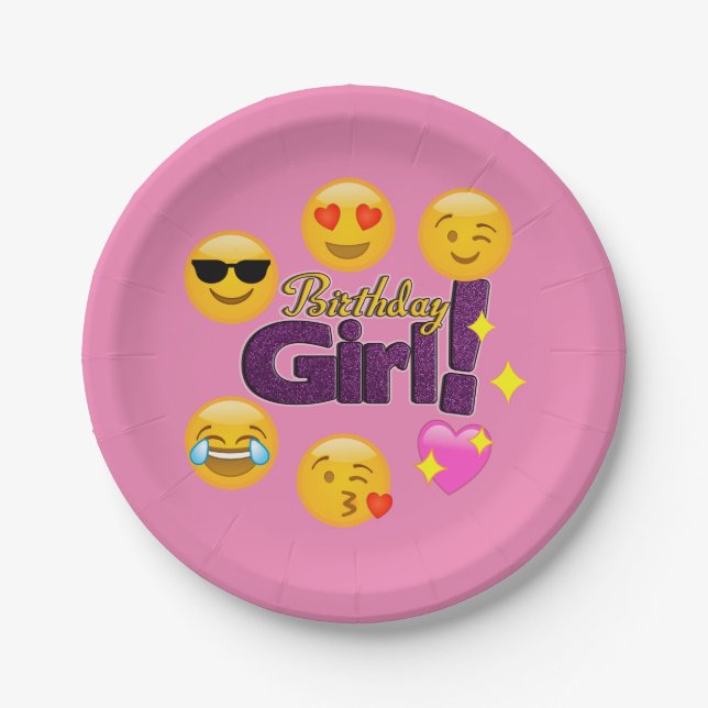 Birthday Girl Emoji Paper Plates (Front)