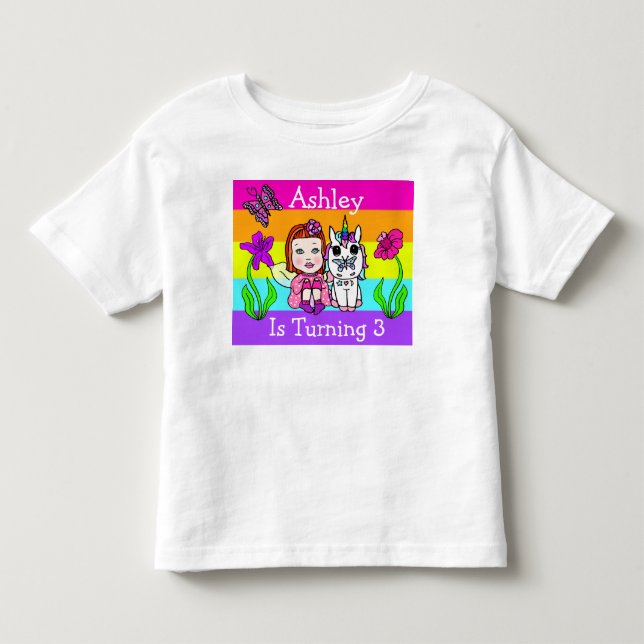 Birthday Girl Fairy and Unicorn Age and Name Toddler T-shirt (Front)