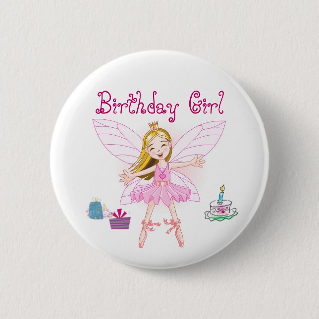 Birthday Girl Fairy Ballerina Pinback Button (Front)