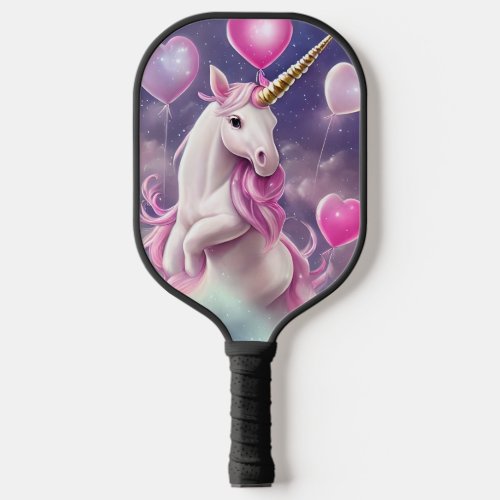 Birthday Girl Fantasy Unicorn with Pink Balloons  Pickleball Paddle