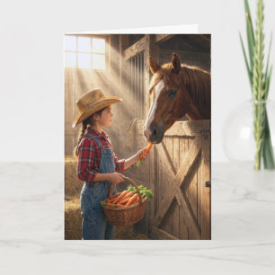 Birthday Girl Feeding a Horse Carrots Card