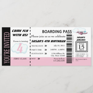 Birthday Girl Flight Ticket Invite Customizable