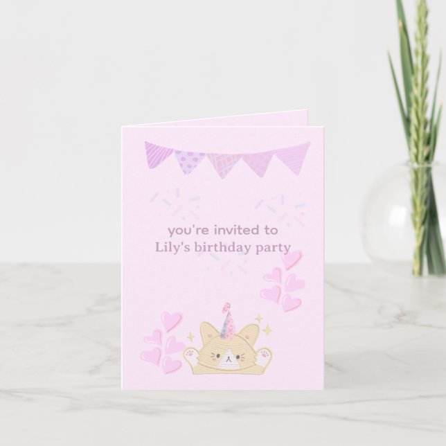 Birthday girl folded invitation |customizable card (Front)