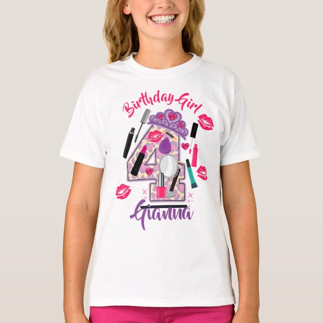 Birthday Girl Four 4 | Spa Make up |  T-Shirt (Front)