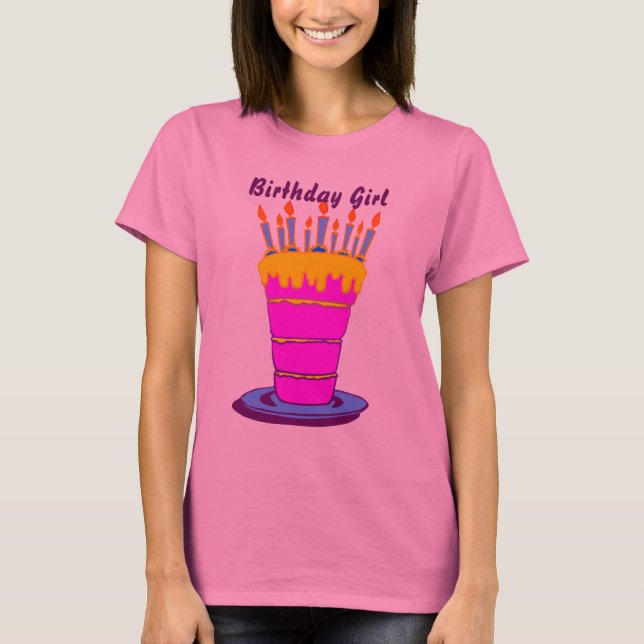 Birthday Girl Giant Pink Birthday Cake T-Shirt (Front)