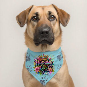 Birthday Girl Glam Glittery Text Design Pet Bandana Collar