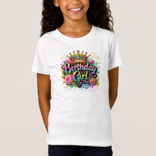 Birthday Girl Glittery Glam Retro Typography T-Shirt