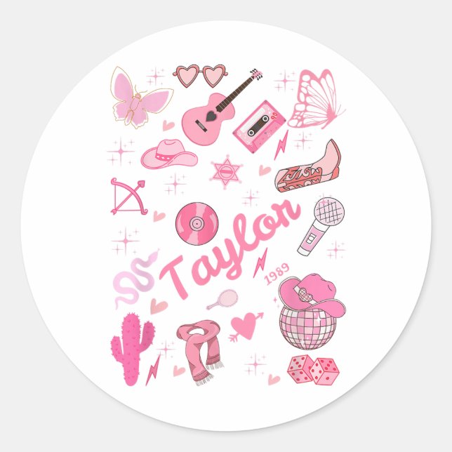 Birthday Girl Groovy Taylor First Name Personalize Classic Round Sticker (Front)