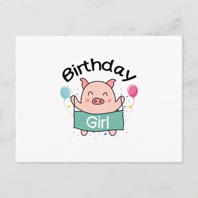 Birthday Girl Happy Pig Lover Postcard (Front)