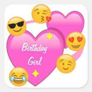 Birthday Girl Hearts & Emojis Stickers
