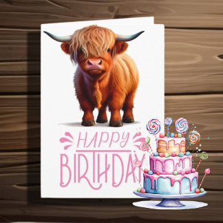 birthday girl Highland Cow Card