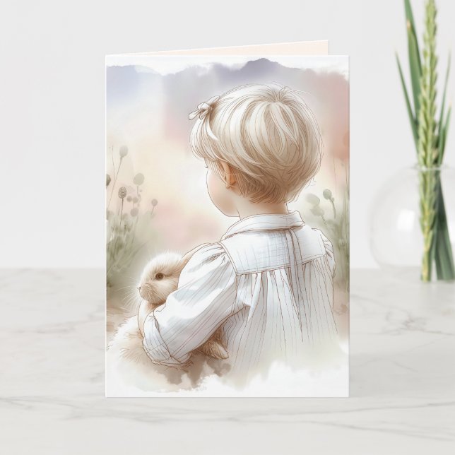 Birthday Girl Holding a Bunny Card (Front)