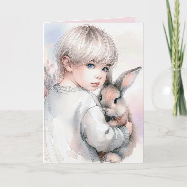 Birthday Girl Holding a Pet Bunny Card (Front)