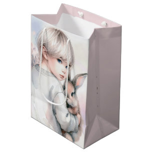 Birthday Girl Holding a Pet Rabbit Medium Gift Bag