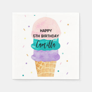 Birthday Girl Ice Cream Cone Party Invitation Napkins