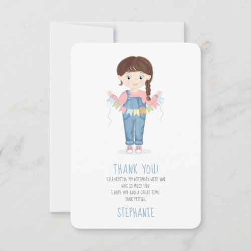 Birthday Girl in Overalls Brunette Invitation