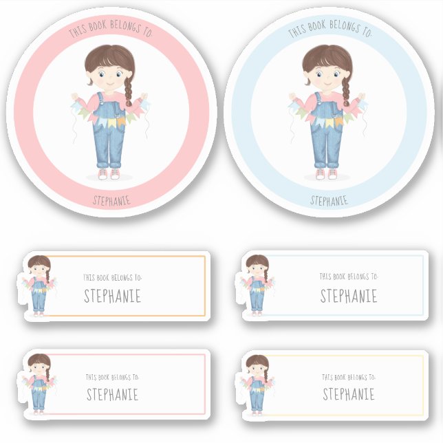 Birthday Girl in Overalls Brunette Sticker (Front)