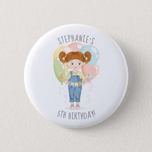 Birthday Girl in Overalls Redhead  Button
