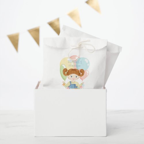 Birthday Girl in Overalls Redhead  Favor Bag