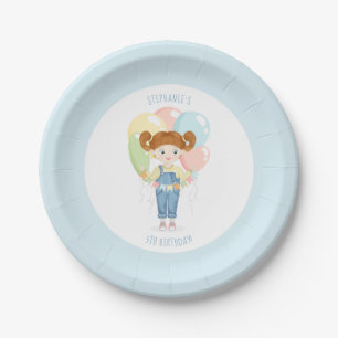 Birthday Girl in Overalls Redhead Paper Plate