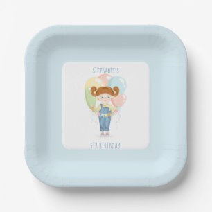 Birthday Girl in Overalls Redhead Paper Plates