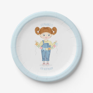 Birthday Girl in Overalls Redhead Paper Plates