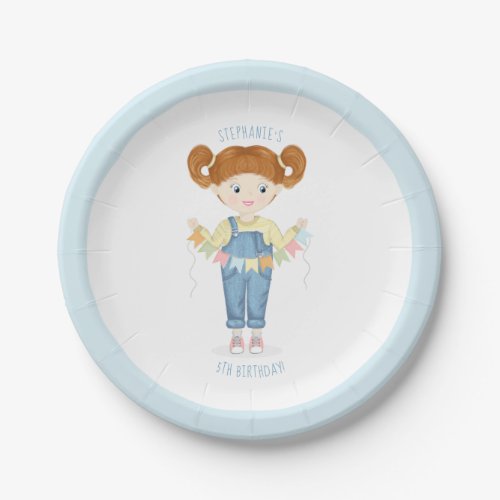 Birthday Girl in Overalls Redhead  Paper Plates