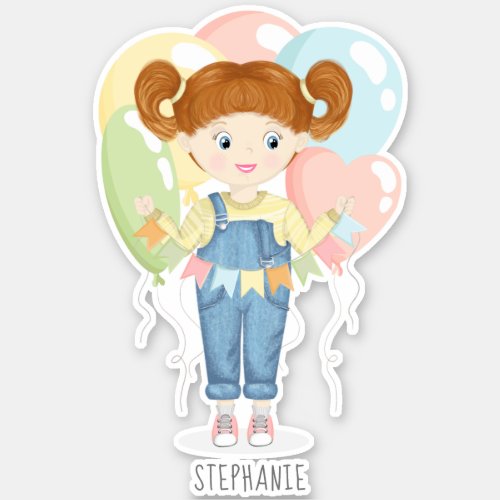 Birthday Girl in Overalls Redhead Sticker