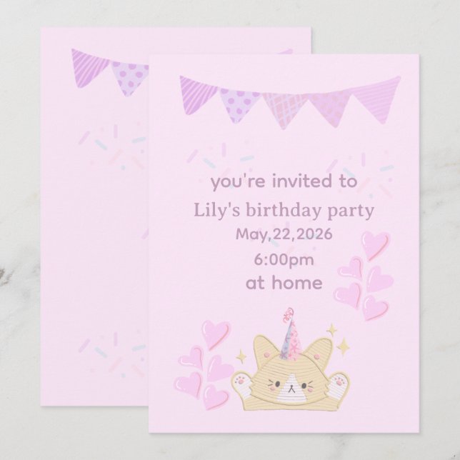 Birthday girl Invitation | customizable card (Front/Back)
