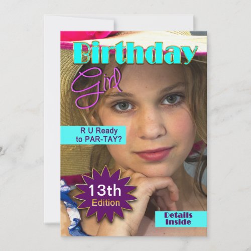 BIRTHDAY GIRL _ MAG COVER _ INSERT PHOTO_ ANY AGE INVITATION