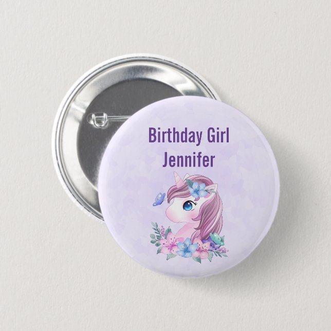 Birthday Girl Magical Baby Unicorn with Big Eyes Button (Front & Back)