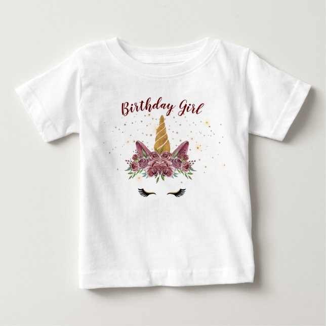 birthday girl magical unicorn floral monogram baby T-Shirt (Front)