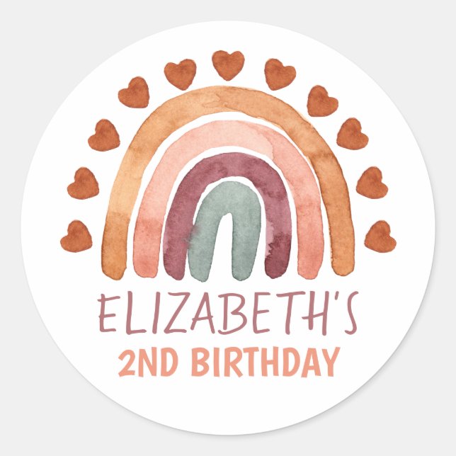  Birthday Girl Modern Boho Rainbow Name  Classic Round Sticker (Front)