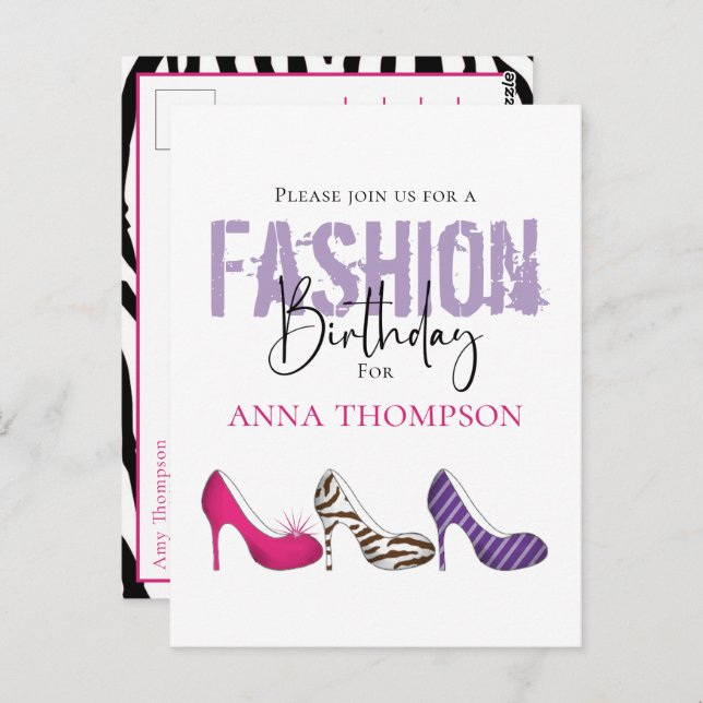 Birthday Girl Modern Fashion Shoes Invitation Postcard (Front/Back)