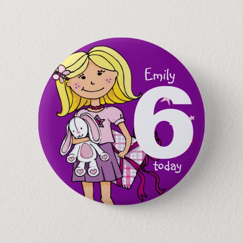 Birthday girl name and age button  badge purple