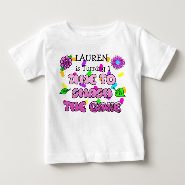 Birthday Girl, name and age, Smash Cake Shirt (Front)