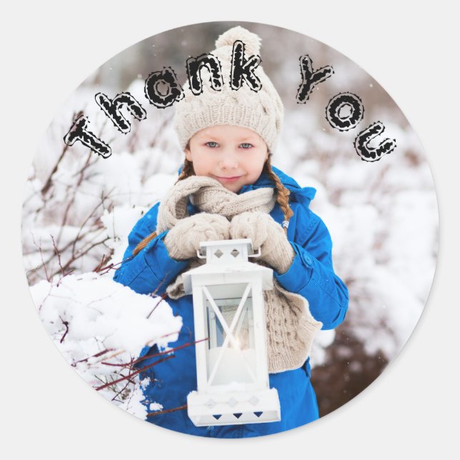 Birthday Girl Name And Photo Thank You Classic Round Sticker (Front)