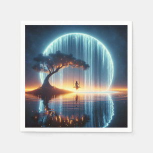 Birthday Girl On Swing In Moon Waterfall Napkins