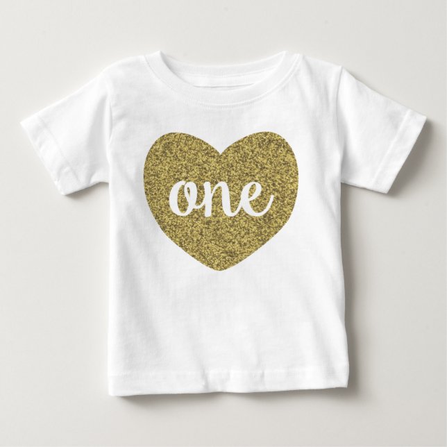 Birthday Girl One Gold Faux Glitter Shirt (Front)
