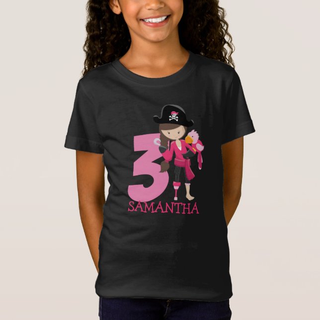 Birthday GIRL ParrotParty Pirate 3rd Name  T-Shirt (Front)