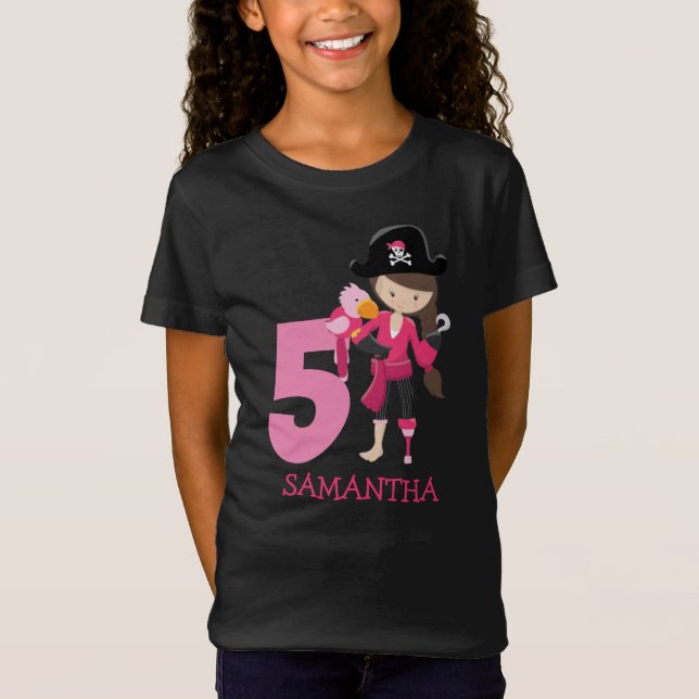 Birthday GIRL ParrotParty Pirate 5th Name  T-Shirt (Front)