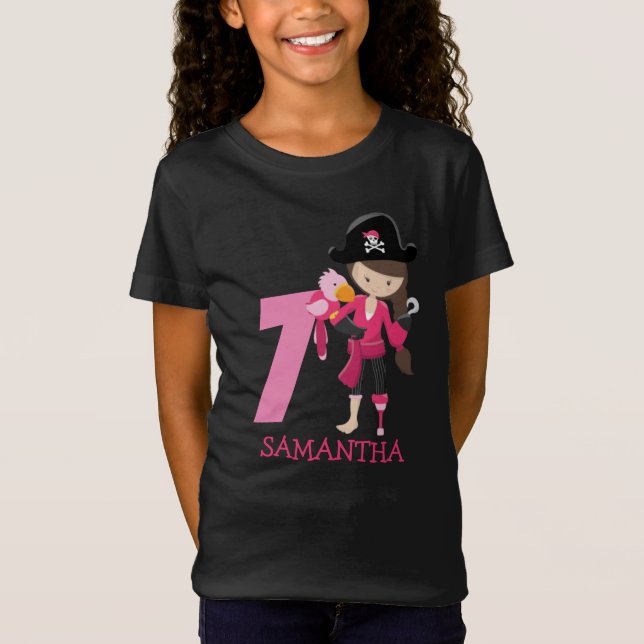 Birthday GIRL ParrotParty Pirate 7th Name  T-Shirt (Front)