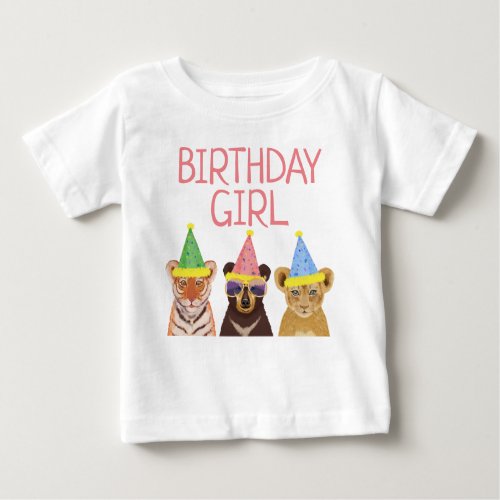 Birthday Girl Party Animals Illustration  Baby T_Shirt