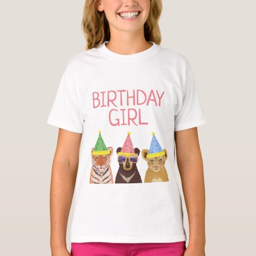 Birthday Girl Party Animals Illustration  T_Shirt